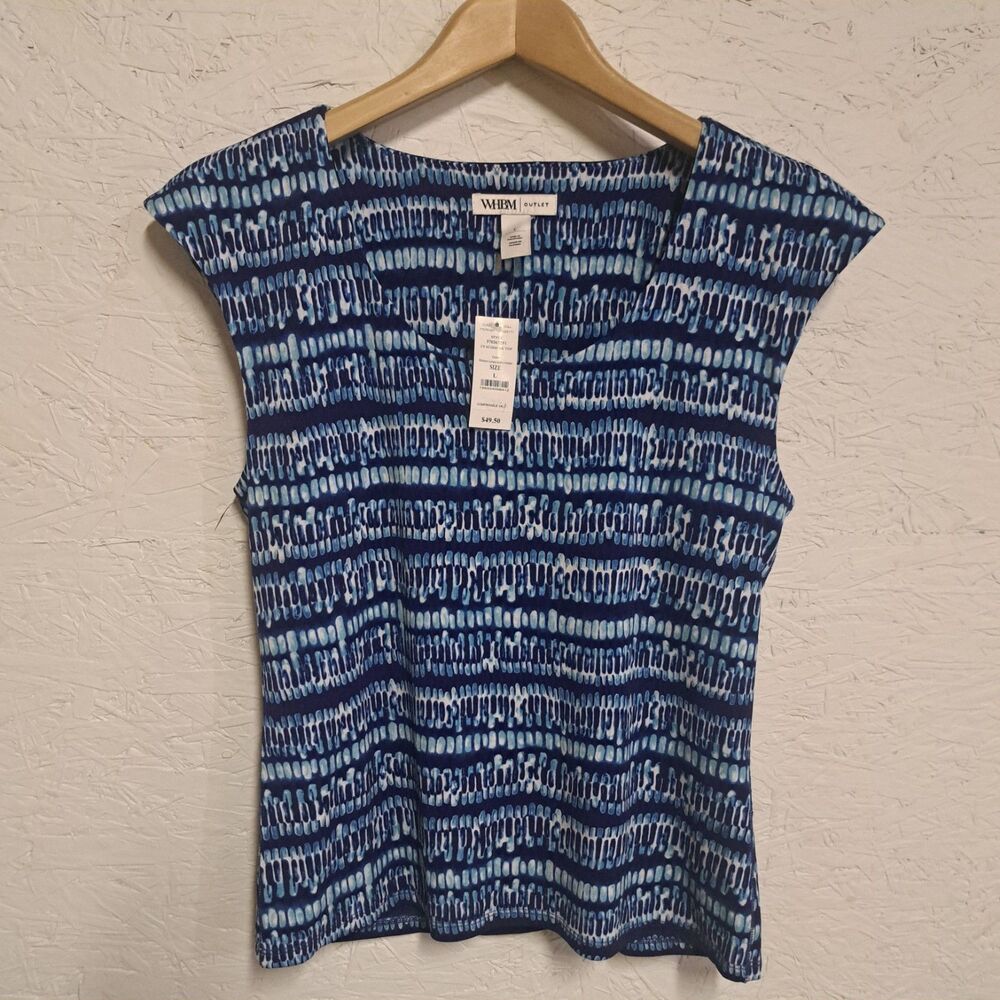 NEW White House Black Market Outlet Large Blue Abstract Tank Top Blouse WHBM